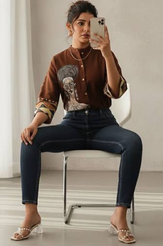 Print Mandarin Collar Ethnic Top