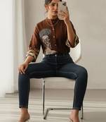 Print Mandarin Collar Ethnic Top