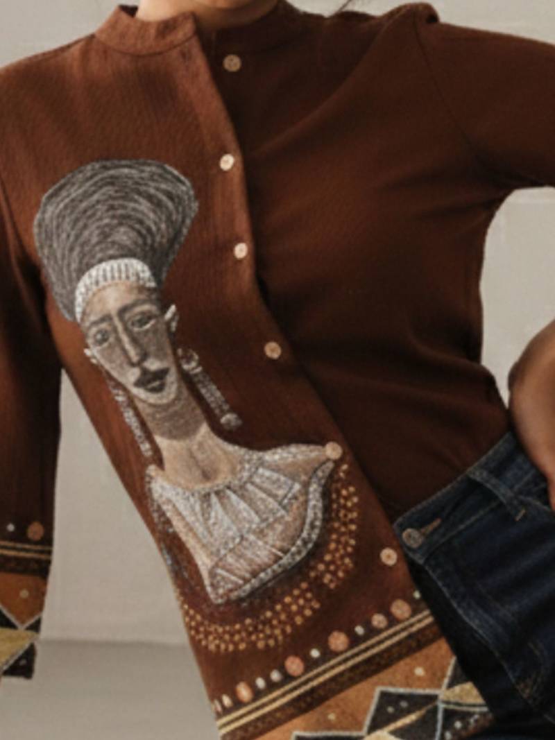 Print Mandarin Collar Ethnic Top