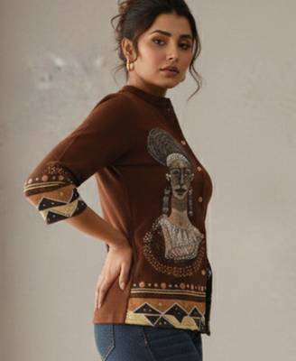 Print Mandarin Collar Ethnic Top 3