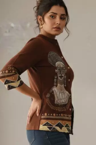 Print Mandarin Collar Ethnic Top