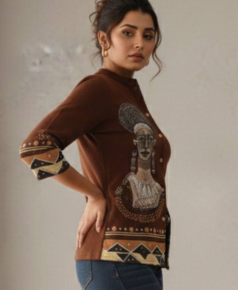 Print Mandarin Collar Ethnic Top