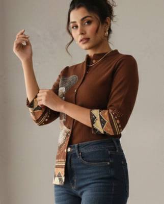 Print Mandarin Collar Ethnic Top 4