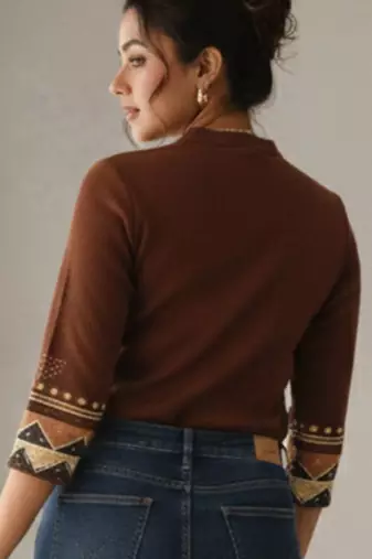 Print Mandarin Collar Ethnic Top