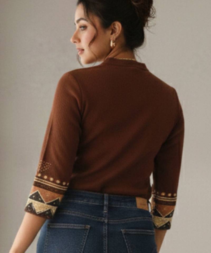 Print Mandarin Collar Ethnic Top