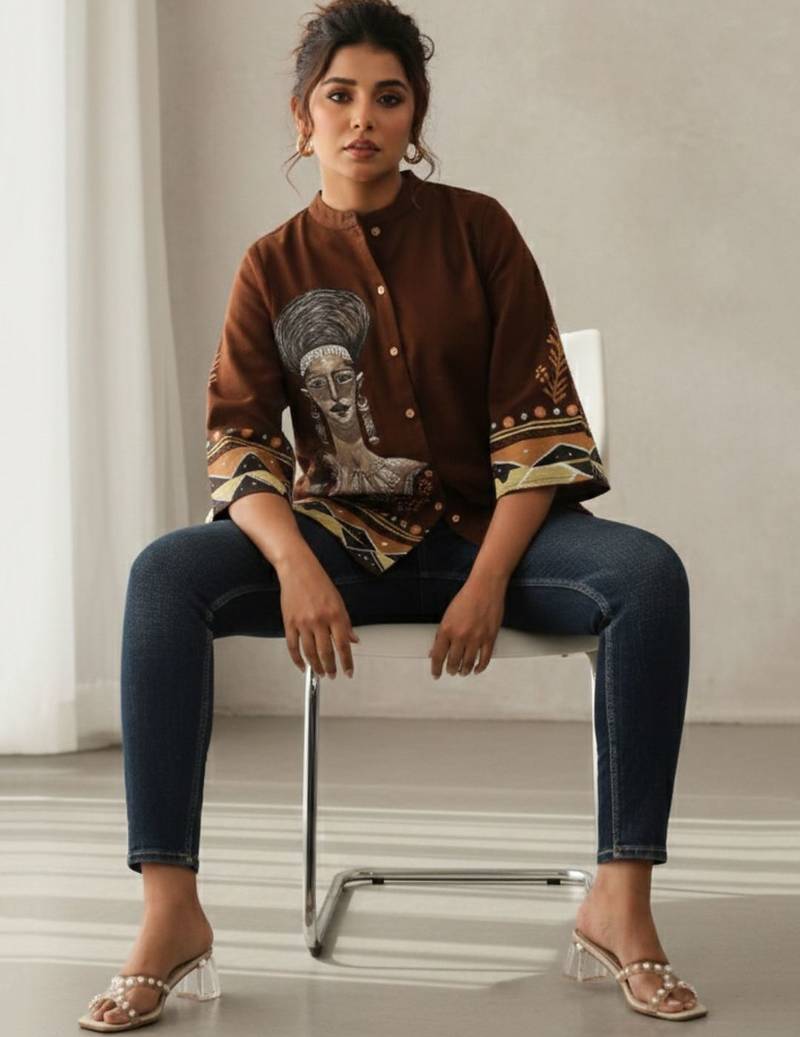 Print Mandarin Collar Ethnic Top