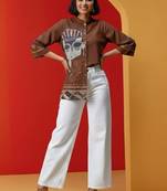 Print Mandarin Collar Top