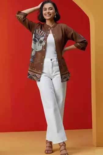 Print Mandarin Collar Top