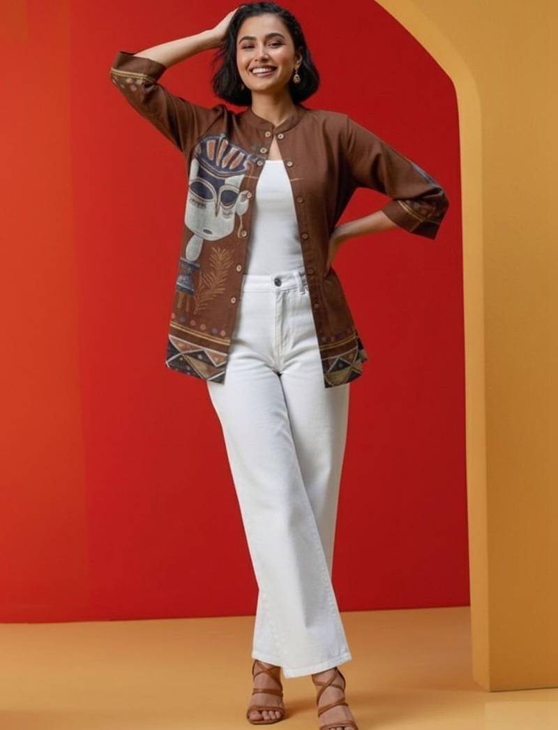 Print Mandarin Collar Top