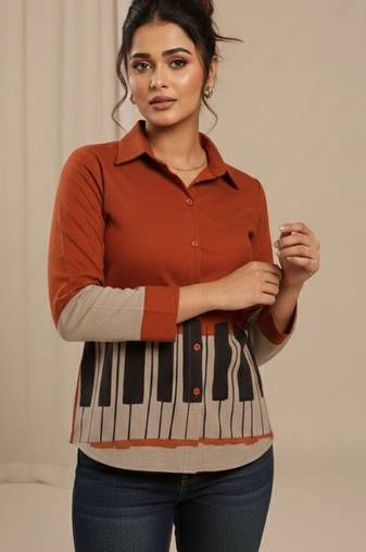 Colourblocked Shirt Style Top