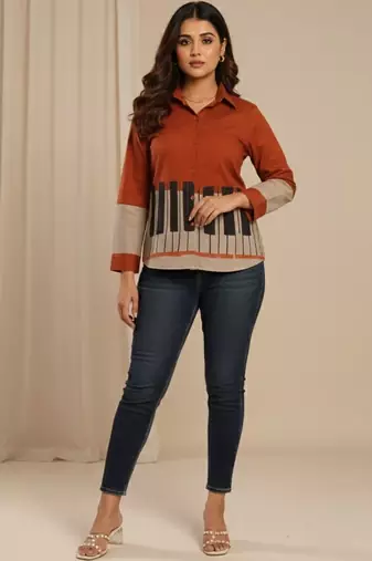 Colourblocked Shirt Style Top