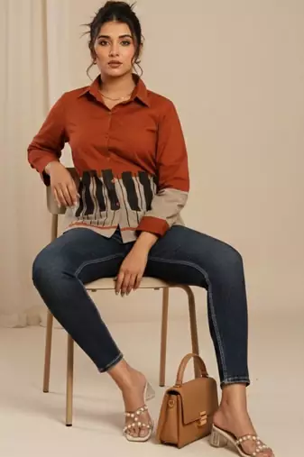 Colourblocked Shirt Style Top