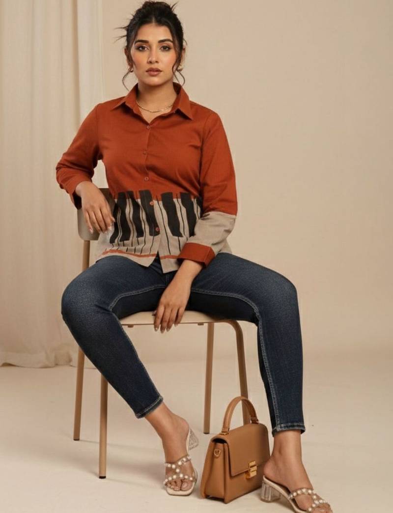 Colourblocked Shirt Style Top