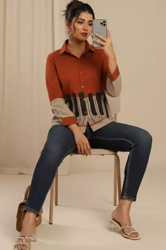 Colourblocked Shirt Style Top