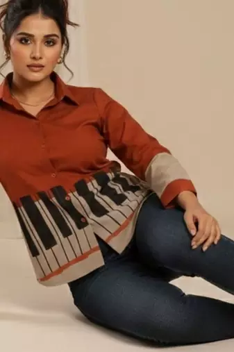 Colourblocked Shirt Style Top