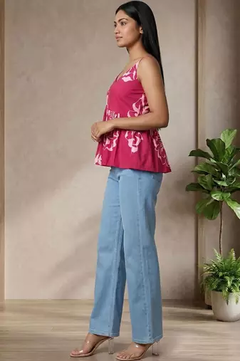 Floral Print Cotton Peplum Top