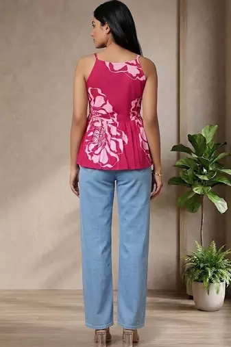 Floral Print Cotton Peplum Top