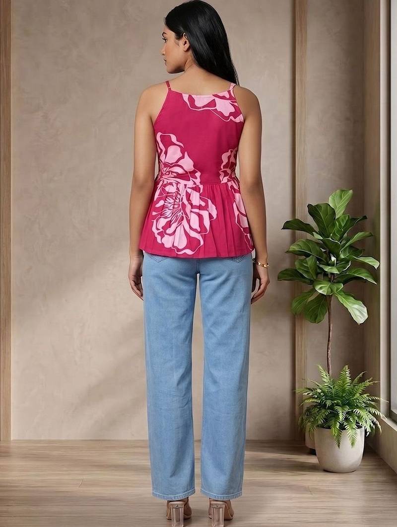 Floral Print Cotton Peplum Top