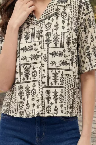 Floral Print Tropical Satin Shirt Style Top