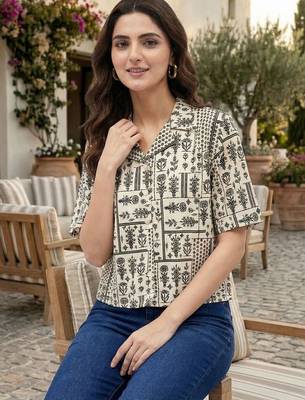 Floral Print Tropical Satin Shirt Style Top 3