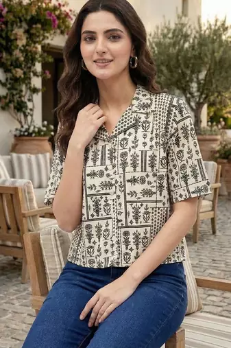 Floral Print Tropical Satin Shirt Style Top