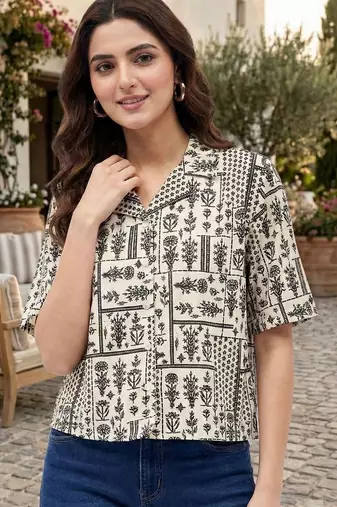 Floral Print Tropical Satin Shirt Style Top