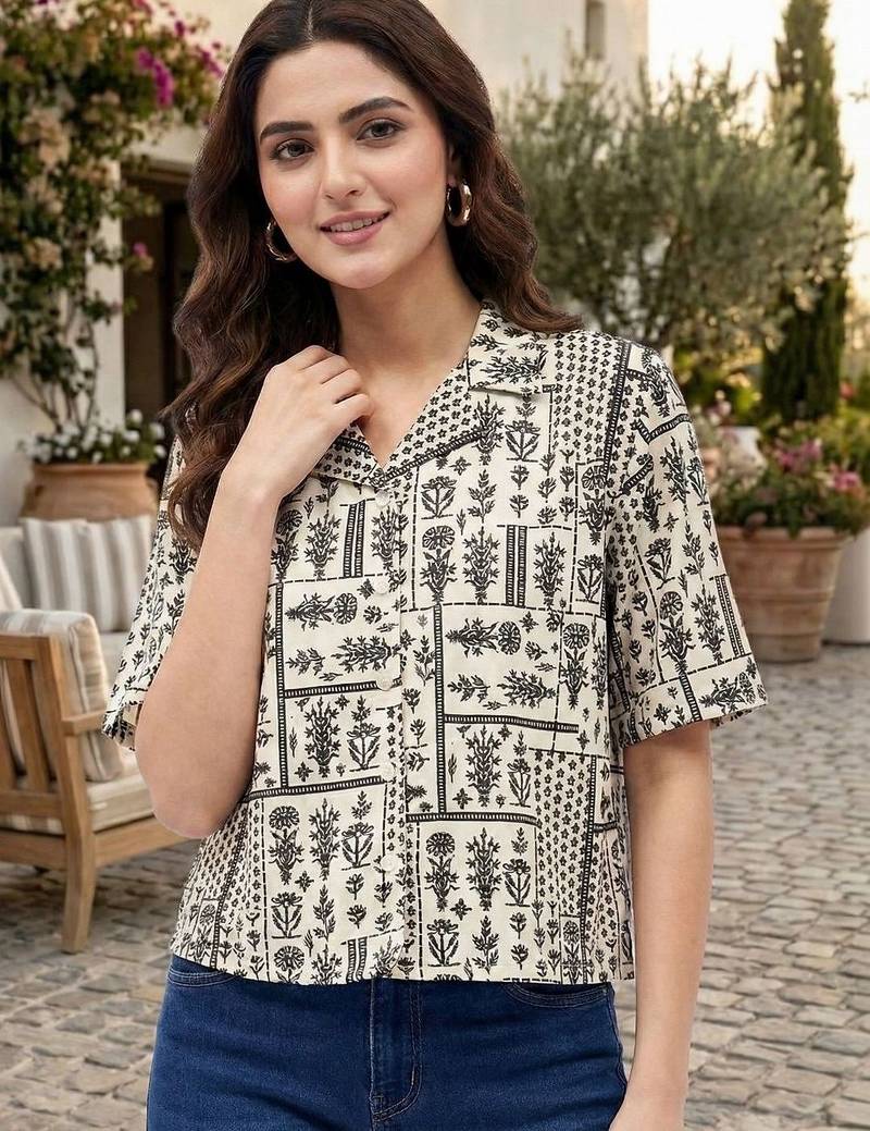 Floral Print Tropical Satin Shirt Style Top