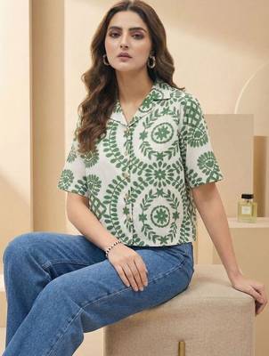 Floral Print Tropical Satin Shirt Style Top 1