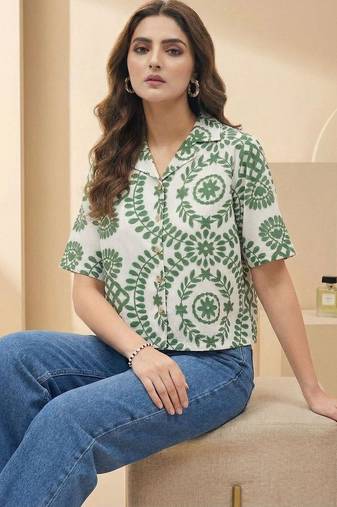 Floral Print Tropical Satin Shirt Style Top