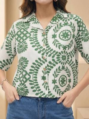 Floral Print Tropical Satin Shirt Style Top 3
