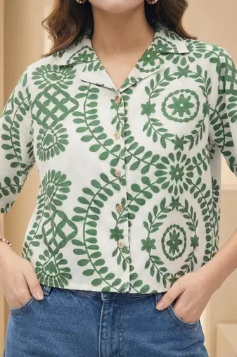 Floral Print Tropical Satin Shirt Style Top