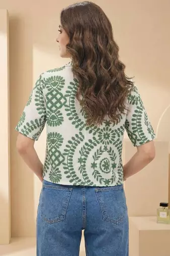 Floral Print Tropical Satin Shirt Style Top
