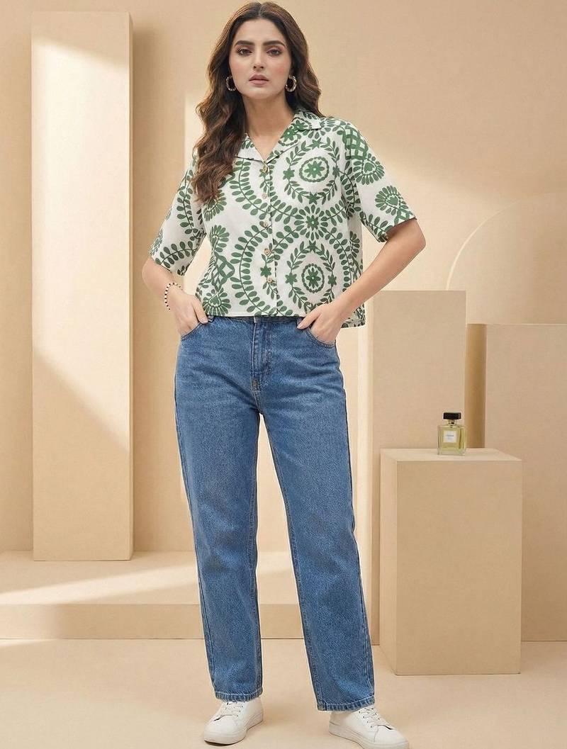 Floral Print Tropical Satin Shirt Style Top