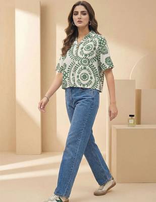 Floral Print Tropical Satin Shirt Style Top 7
