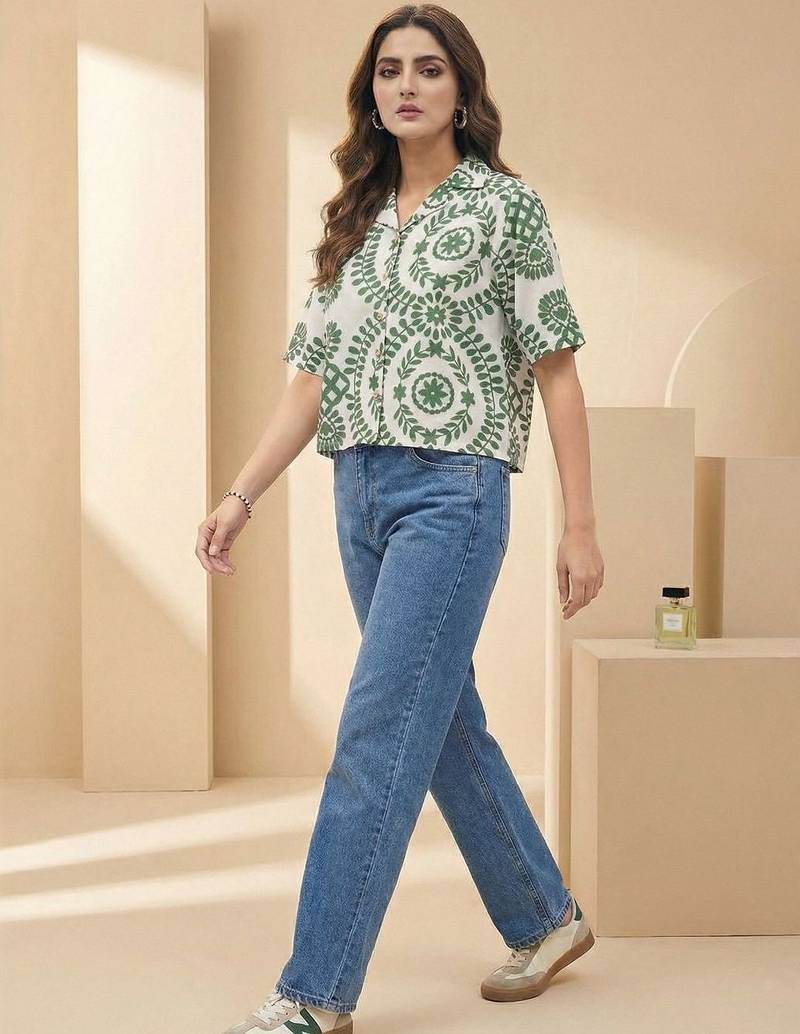 Floral Print Tropical Satin Shirt Style Top