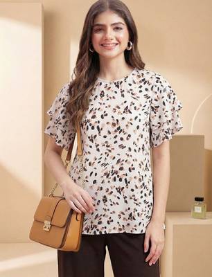 Print Flared Sleeve Satin Blend Top 1