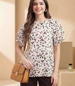 Print Flared Sleeve Satin Blend Top