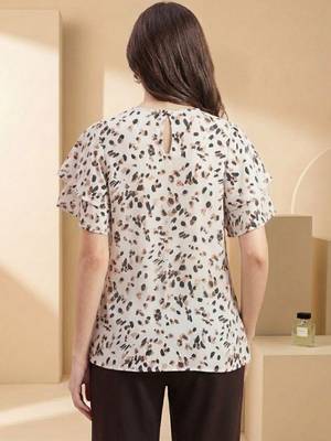Print Flared Sleeve Satin Blend Top 4
