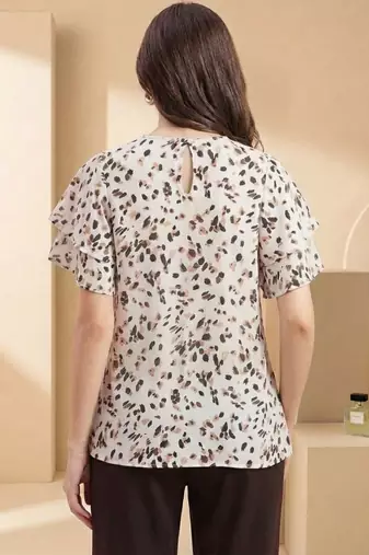 Print Flared Sleeve Satin Blend Top