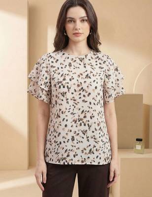 Print Flared Sleeve Satin Blend Top 5