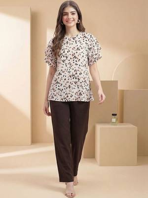 Print Flared Sleeve Satin Blend Top 7