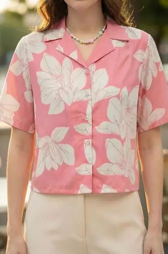 Floral Print Satin Shirt Style Top