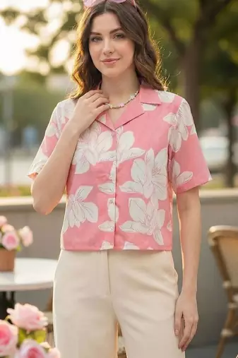 Floral Print Satin Shirt Style Top