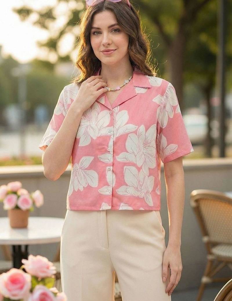 Floral Print Satin Shirt Style Top