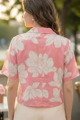 Floral Print Satin Shirt Style Top