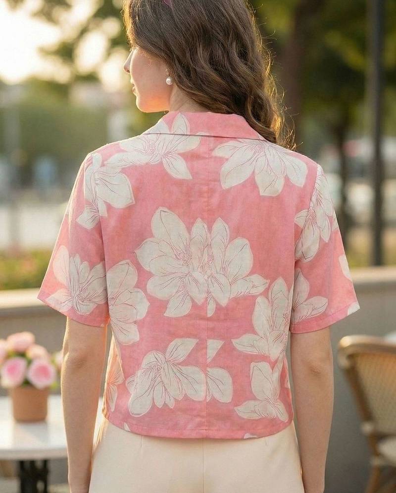 Floral Print Satin Shirt Style Top
