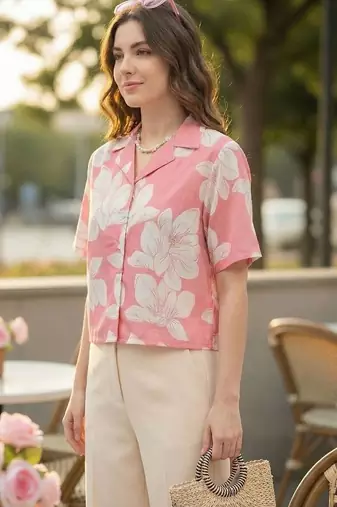 Floral Print Satin Shirt Style Top