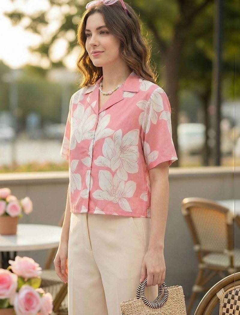 Floral Print Satin Shirt Style Top