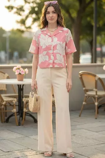 Floral Print Satin Shirt Style Top