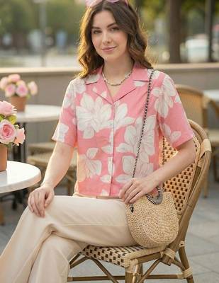 Floral Print Satin Shirt Style Top 7